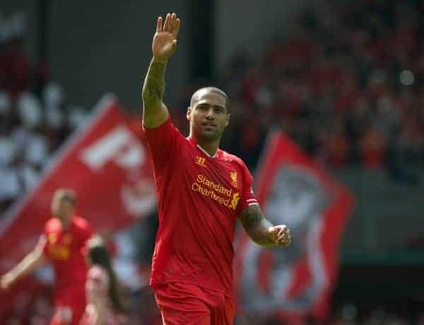 LIVERPOOL, ENGLAND - Sunday, May 19, 2013: Liverpool's Glen Johnson during the final Premiership match of the 2012/13 season against Queens Park Rangers at Anfield. (Pic by David Rawcliffe/Propaganda)