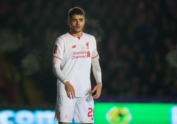 EXETER, ENGLAND - Friday, January 8, 2016: Liverpool's Tiago Ilori in action against Exeter City during the FA Cup 3rd Round match at St. James Park. (Pic by David Rawcliffe/Propaganda)