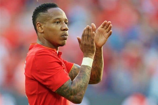 LONDON, ENGLAND - Saturday, August 6, 2016: Liverpool's Nathaniel Clyne applauds the supporters after the 4-0 victory over Barcelona during the International Champions Cup match at Wembley Stadium. (Pic by David Rawcliffe/Propaganda)