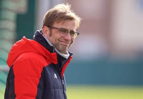 LIVERPOOL, ENGLAND - Friday, February 26, 2016: Liverpool's manager Jürgen Klopp during a training session at Melwood Training Ground ahead of the Football League Cup Final against Manchester City. (Pic by David Rawcliffe/Propaganda)