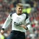 MANCHESTER, ENGLAND - Saturday, April 5, 2003: Liverpool's captain Stephen Gerrard in action against Manchester United during the Premiership match at Old Trafford. (Pic by David Rawcliffe/Propaganda)