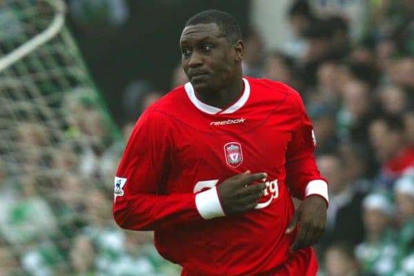 YEOVIL, ENGLAND - Sunday, January 4, 2004: Liverpool's Emile Heskey celebrates his goal against Yeovil during the FA Cup 3rd Round match at Huish Park. (Pic by David Rawcliffe/Propaganda)