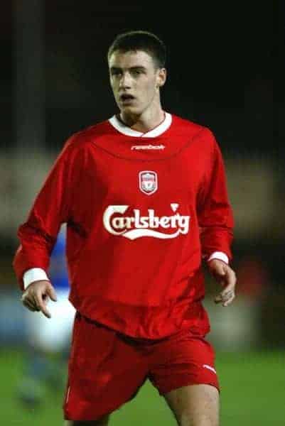 SOUTHPORT, ENGLAND - Tuesday, January 13, 2004: Liverpool's Darren Potter in action against Everton during the 'mini-Derby' Premier League reserve match at Haige Avenue. (Pic by David Rawcliffe/Propaganda)