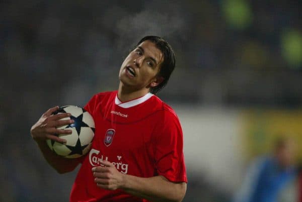 SOFIA, BULGARIA - Wednesday, March 3, 2004: Liverpool's Milan Baros in action against Levski Sofia during the UEFA Cup 4th Round 2nd Leg match at the Vasil Levski Stadium. (Pic by David Rawcliffe/Propaganda)