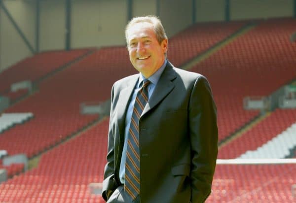 LIVERPOOL, ENGLAND - MONDAY, MAY 24, 2004: Liverpool's manager Gerard Houllier on the pitch at Anfield after a press conference to announce his departure from the club. (Photo by David Rawcliffe/Propaganda)