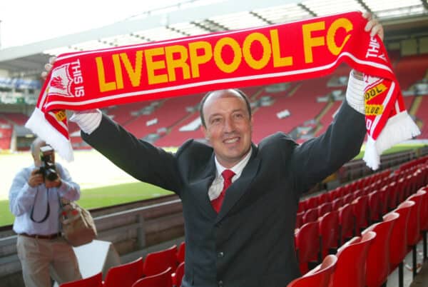 LIVERPOOL, ENGLAND - WEDNESDAY JUNE 16 2004: Rafael Benitez is unveiled as Liverpool FC's new manager at Anfield, Liverpool. (Photo by David Rawcliffe/Propaganda)