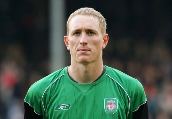 LONDON, ENGLAND - SATURDAY OCTOBER 16th 2004: Liverpool's goalkeeper Chris Kirkland lines up against Fulham before the Premiership match at Craven Cottage. (Photo by David Rawcliffe/Propaganda)