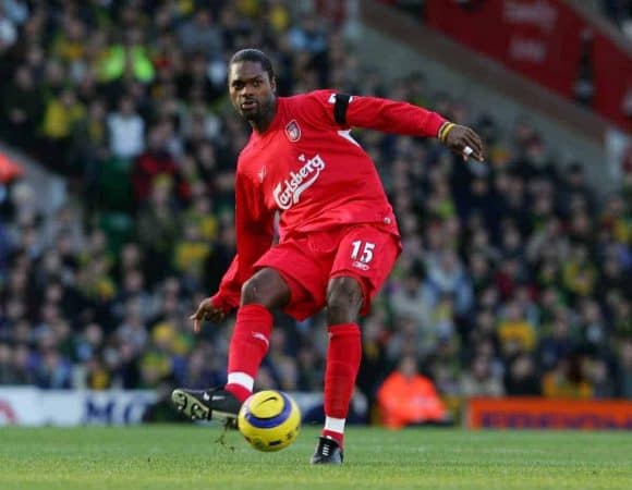 NORWICH, ENGLAND - MONDAY JANUARY 3rd 2005: Liverpool's Salif Diao in action against Norwich City during the Premiership match at Carrow Road. (Pic by David Rawcliffe/Propaganda)
