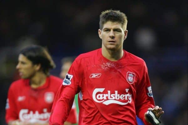 BIRMINGHAM, ENGLAND - SATURDAY FEBRUARY 12th 2005: Liverpool's captain Steven Gerrard walks off the pitch dejected after losing 2-0 to Birmingham during the Premiership match at St. Andrews (Pic by David Rawcliffe/Propaganda)