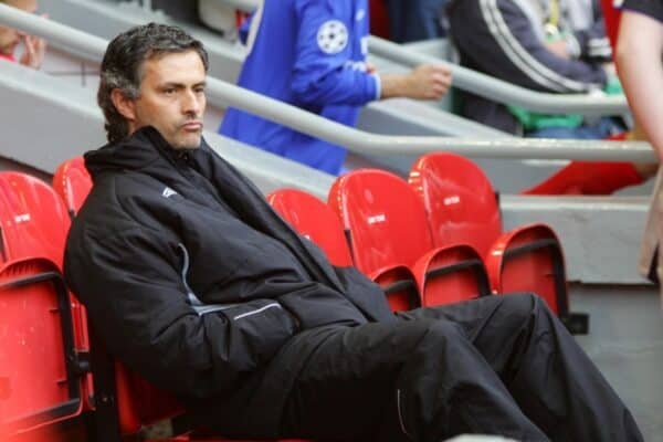 LIVERPOOL, ENGLAND. TUESDAY, MAY 3rd, 2005: Chelsea's manager Jose Mourinho before the UEFA Champions League Semi Final 2nd Leg against Liverpool at Anfield. (Pic by David Rawcliffe/Propaganda)