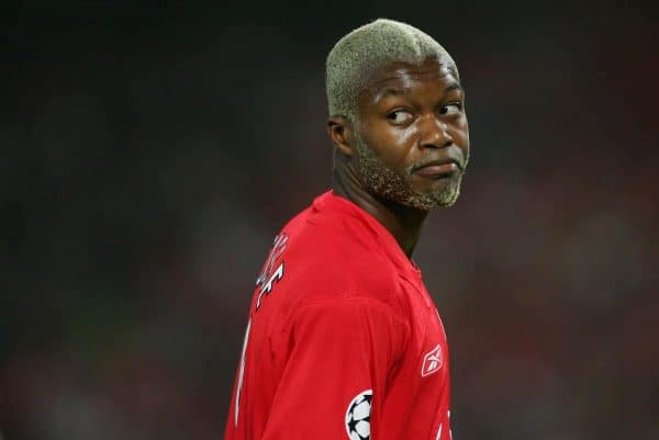 ISTANBUL, TURKEY - WEDNESDAY, MAY 25th, 2005: Liverpool's Djibril Cisse in action against AC Milan during the UEFA Champions League Final at the Ataturk Olympic Stadium, Istanbul. (Pic by David Rawcliffe/Propaganda)