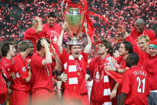 ISTANBUL, TURKEY - WEDNESDAY, MAY 25th, 2005: Liverpool's Vladimir Smicer lifts the European Cup after beating AC Milan on penalties during the UEFA Champions League Final at the Ataturk Olympic Stadium, Istanbul. (Pic by David Rawcliffe/Propaganda)