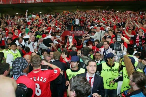 ISTANBUL, TURKEY - WEDNESDAY, MAY 25th, 2005: Liverpool's players walk off with the European Cup after beating AC Milan on penalties during the UEFA Champions League Final at the Ataturk Olympic Stadium, Istanbul. (Pic by David Rawcliffe/Propaganda)