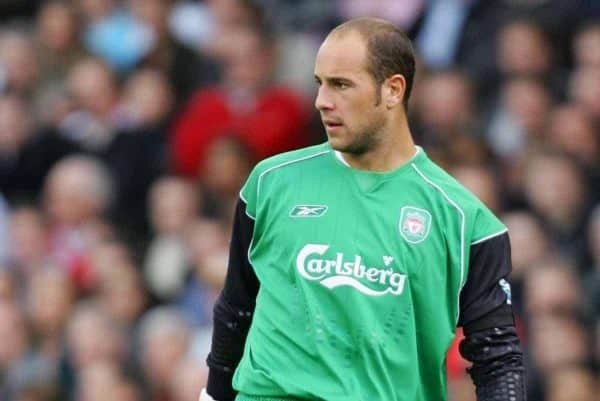 LONDON, ENGLAND - SATURDAY, OCTOBER 22nd, 2005: Liverpool's Jose Reina in action against Fulham during the Premiership match at Craven Cottage. (Pic by David Rawcliffe/Propaganda)