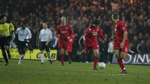 LUTON, ENGLAND - SATURDAY, JANUARY 7th, 2006: Liverpool's Xabi Alonso scores the fifth goal against Luton Town during the FA Cup 3rd Round match at Kenilworth Road. (Pic by David Rawcliffe/Propaganda)