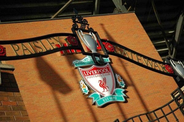 LIVERPOOL, ENGLAND - SUNDAY, APRIL 9th, 2006: The Paisley Gateway outside the Spion Kop at Liverpool Football Club's Anfield home. The gates are a tribute to the most successful manager in English football history, Bob Paisley OBE, who managed the Merseyside club from 1974-1983. (Pic by Dan Istitene/Propaganda)