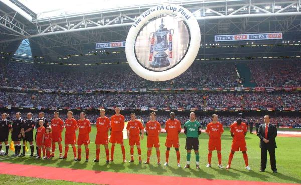 CARDIFF, WALES - SATURDAY, MAY 13th, 2006: Liverpool players line-up to face West Ham United during the FA Cup Final at the Millennium Stadium. (Pic by Jason Roberts/Propaganda)