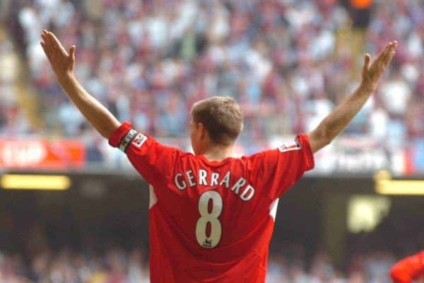 CARDIFF, WALES - SATURDAY, MAY 13th, 2006: Liverpool's Steven Gerrard celebrates scoring the third goal against West Ham United during the FA Cup Final at the Millennium Stadium. (Pic by Jason Roberts/Propaganda)