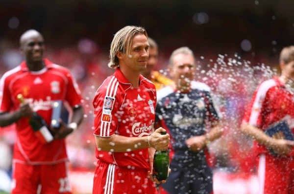 CARDIFF, WALES - SUNDAY, AUGUST 13th, 2006: Liverpool's Boudewijn Zenden celerates after beating Chelsea during the Community Shield match at the Millennium Stadium. (Pic by David Rawcliffe/Propaganda)