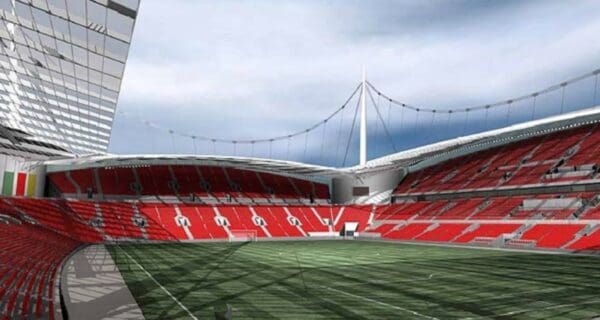 LIVERPOOL, ENGLAND - SEPTEMBER 2006: An computer generated view towards the North West corner of the proposed new 60,000 capacity stadium for Liverpool FC to be built in Stanley Park. (Pic by Liverpool FC/Propaganda)