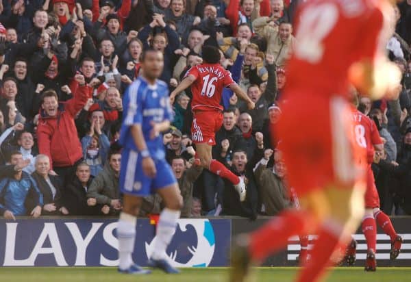 Liverpool, England - Saturday, January 20, 2007: Liverpool's Jermaine Pennant celebrates scoring the second goal against Chelsea during the Premier League match at Anfield. (Pic by David Rawcliffe/Propaganda)