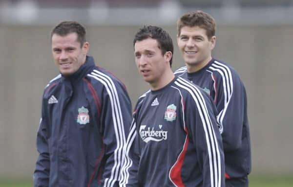 Liverpool, England - Thursday, February 1, 2007: Liverpool's three Scousers Jamie Carragher, Robbie Fowler and captain Steven Gerrard training at Melwood ahead of the Merseyside Derby match against Everton on Saturday. (Pic by David Rawcliffe/Propaganda)