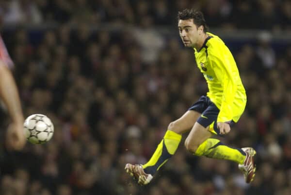 Liverpool, England - Tuesday, March 6, 2007: FC Barcelona's Xavi Hernandez in action against Liverpool during the UEFA Champions League First Knockout Round 2nd Leg at Anfield. (Pic by David Rawcliffe/Propaganda)