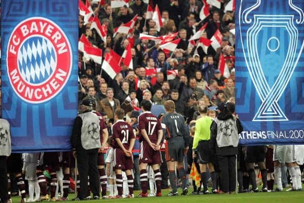 Munich, Germany - Wednesday, March 7, 2007:  Bayern Munich and Real Madrid banners are carried before the UEFA Champions League First Knock-out Round 2nd Leg at the Allianz Arena. (Pic by Christian Kolb/Propaganda/Hochzwei) +++UK SALES ONLY+++