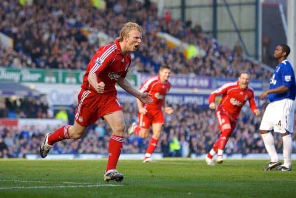 Liverpool, England - Saturday, October 20, 2007: Liverpool's Dirk Kuyt celebrates scoring the equaliser from the penalty spot against Everton during the 206th Merseyside Derby match at Goodison Park. (Photo by David Rawcliffe/Propaganda)