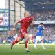 Liverpool, England - Saturday, October 20, 2007: Liverpool's Dirk Kuyt celebrates scoring the winning goal from the penalty spot against Everton during the 206th Merseyside Derby match at Goodison Park. (Photo by David Rawcliffe/Propaganda)