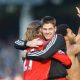 Liverpool, England - Saturday, October 20, 2007: Liverpool's Steven Gerrard MBE celebrates beating Everton 2-1 with team-mate Lucas Levia during the 206th Merseyside Derby match at Goodison Park. (Photo by David Rawcliffe/Propaganda)