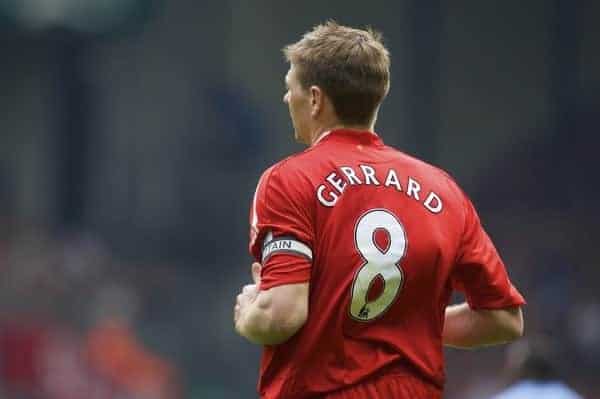 LIVERPOOL, ENGLAND - Sunday, May 4, 2008: Liverpool's captain Steven Gerrard MBE in action against Manchester City during the Premiership match at Anfield. (Photo by David Rawcliffe/Propaganda)