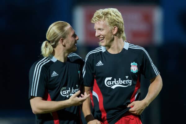 GRENCHEN, SWITZERLAND - Wednesday, July 16, 2008: Liverpool's Andriy Voronin and Dirk Kuyt after a pre-season friendly at Stadion Bruhl. (Photo by David Rawcliffe/Propaganda)