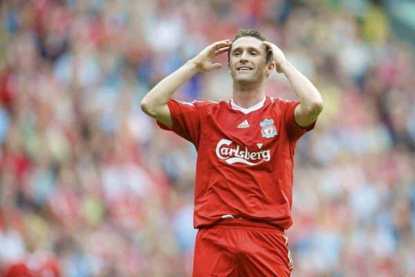 LIVERPOOL, ENGLAND - Saturday, August 23, 2008: Liverpool's Robbie Keane rues a missed chance against Middlesbrough during the Premiership match at Anfield. (Photo by David Rawcliffe/Propaganda)