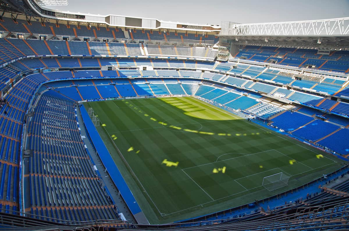 MADRID, SPAIN - Tuesday, February 24, 2009: A general view of Real Madrid Santiago Bernabeu Stadium. The view is one of the highest points of the South Wing Third Circle, 50 metres above the field of play. The capacity of the stadium is over 85,000. (Photo by David Rawcliffe/Propaganda)