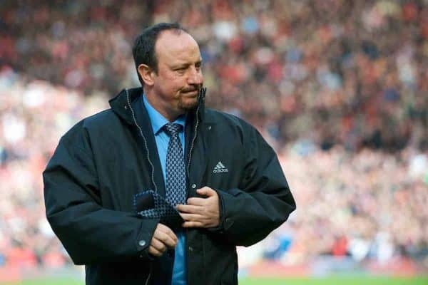 MANCHESTER, ENGLAND - Saturday, March 14, 2009: Liverpool's manager Rafael Benitez prepares for his side's crucial Premiership match against Manchester United at Old Trafford. (Photo by David Rawcliffe/Propaganda)