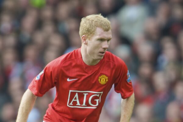 MANCHESTER, ENGLAND - Saturday, March 14, 2009: Manchester United's Paul Scholes during the Premiership match against Liverpool at Old Trafford. (Photo by David Rawcliffe/Propaganda)