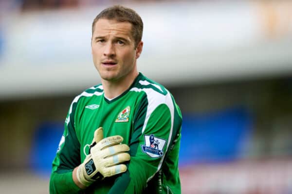 BLACKBURN, ENGLAND - Sunday, April 26, 2009: Blackburn Rovers' goalkeeper Paul Robinson in action against Wigan Athletic during the Premiership match at Ewood Park. (Photo by David Rawcliffe/Propaganda)