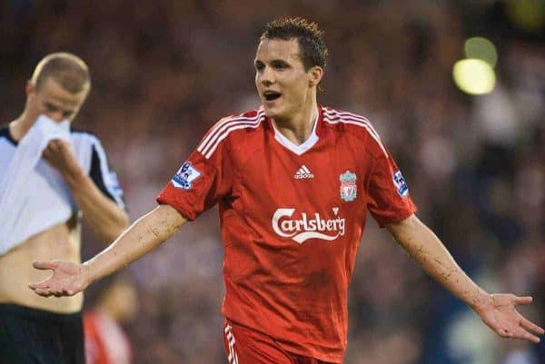 LONDON, ENGLAND - Saturday, October 31, 2009: Liverpool's Philipp Degen walks off after being shown the red card against Fulham during the Premiership match at Craven Cottage. (Pic by David Rawcliffe/Propaganda)