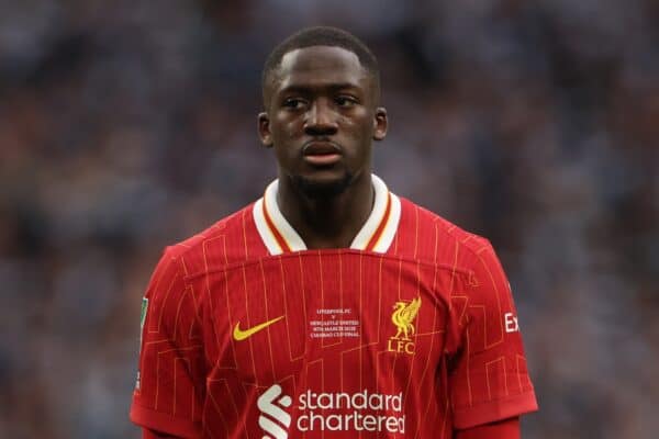 LONDON, ENGLAND - Sunday, March 16, 2025: Liverpool's Ibrahima Konate during the Football League Cup Final match between Liverpool FC and Newcastle United FC at Wembley Stadium. (Photo by David Rawcliffe/Propaganda)