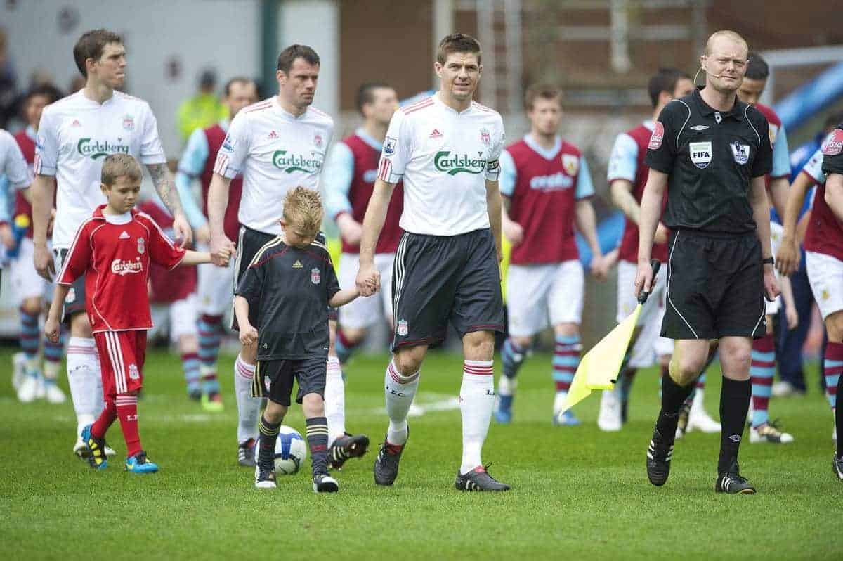 BURNLEY, ENGLAND - Sunday, April 25, 2010: Liverpool's captain Steven Gerrard MBE walks out to face Burnley during the Premiership match at Turf Moor. (Photo by David Rawcliffe/Propaganda)