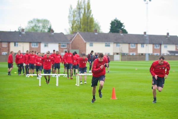 LIVERPOOL, ENGLAND - Wednesday, April 28, 2010: Liverpool's captain Steven Gerrard MBE and Jamie Carragher during training at Melwood Training Ground ahead of the UEFA Europa League Semi-Final 2nd Leg match against Club Atletico de Madrid. (Pic by David Rawcliffe/Propaganda)