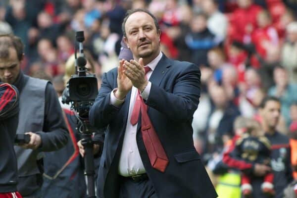 LIVERPOOL, ENGLAND - Sunday, May 2, 2010: Liverpool's manager Rafael Benitez during the Lap of Honour, after the final Premiership match of the season at Anfield. (Photo by David Rawcliffe/Propaganda)