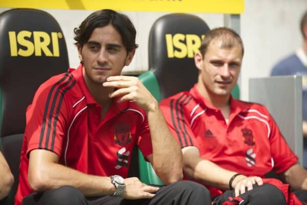 MONCHENGLADBACH, GERMANY - Sunday, August 1, 2010: Liverpool's Alberto Aquilani and Milan Jovanovic before a preseason friendly match against Borussia Monchengladbach at Borussia-Park. (Pic by David Rawcliffe/Propaganda)