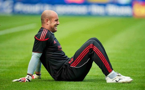 BIRMINGHAM, ENGLAND - Sunday, September 12, 2010: Liverpool's goalkeeper Pepe Reina before the Premiership match against Birmingham City at St Andrews. (Photo by David Rawcliffe/Propaganda)