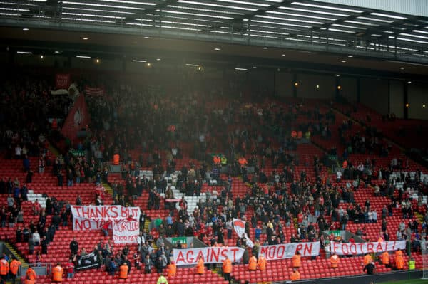 LIVERPOOL, ENGLAND - Saturday, September 25, 2010: Liverpool's supporters on the Spion Kop stage a protest against the club's American owners Tom Hicks and George N. Gillett Jr. after the Premiership match against Sunderland at Anfield. (Photo by David Rawcliffe/Propaganda)