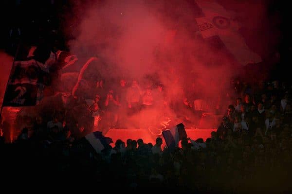 NAPELS, ITALY - Thursday, October 21, 2010: SSC Napoli supporters light a flare during the UEFA Europa League Group K match against Liverpool at the Stadio San Paolo. (Pic by: David Rawcliffe/Propaganda)