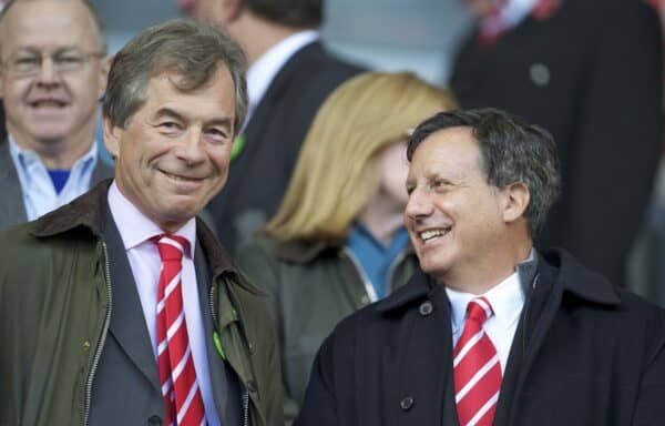 LIVERPOOL, ENGLAND - Sunday, October 24, 2010: Liverpool's former chairman Martin Broughton and co-owner Tom Werner during the Premiership match against Blackburn Rovers at Anfield. (Photo by David Rawcliffe/Propaganda)