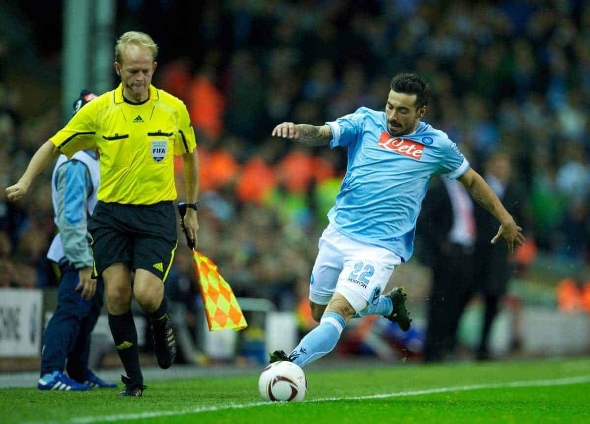 LIVERPOOL, ENGLAND - Thursday, November 4, 2010: SSC Napoli's Ezequiel Lavezzi in action against Liverpool during the UEFA Europa League Group K Matchday 4 match at Anfield. (Photo by David Rawcliffe/Propaganda)