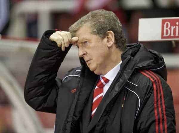 STOKE, ENGLAND - Saturday, November 13, 2010: Liverpool's manager Roy Hodgson during the Premiership match against Stoke City at the Britannia Stadium. (Photo by David Rawcliffe/Propaganda)
